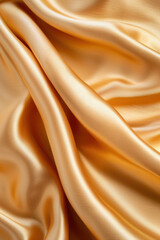 Fototapeta premium Smooth and luxurious golden satin fabric with elegant folds and dramatic lighting, creating a warm and inviting atmosphere.