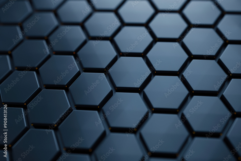 Poster abstract geometric hexagonal pattern background with smooth metallic texture and blue gradient shadi