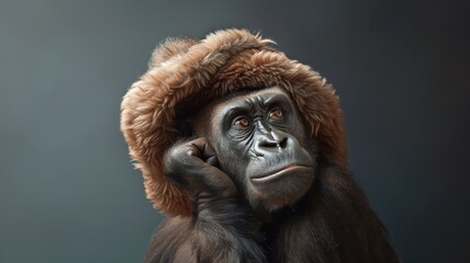 Naklejka premium Close-up portrait of gorilla with fur collar and wise eyes.