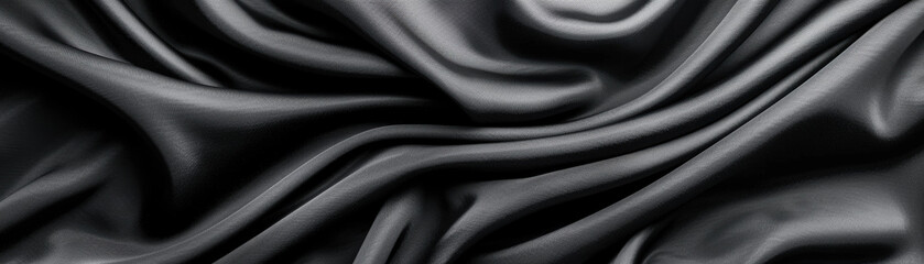 Fototapeta premium Elegant and smooth black silk fabric with soft folds and luxurious texture, perfect for backgrounds and high-end design elements.