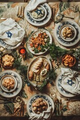 Traditional Jewish Hanukkah Dinner Table