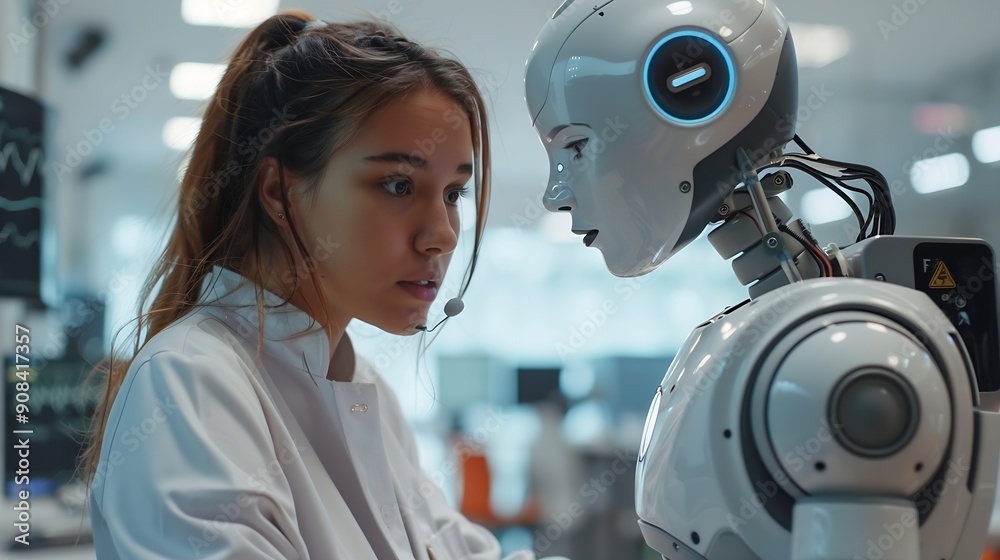 Poster Medical worker using technology smart robot AIConcept of healthcare and medical AI technology services and advance of technology Artificial Intelligence for future healthcare : Generative AI
