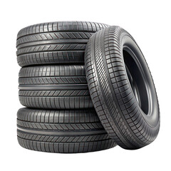 Empty stacked tires isolated on transparent background