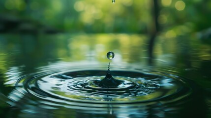 A water drop falling into a pond.