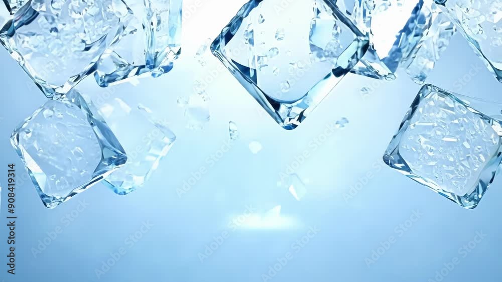 Poster sparkling shards of ice cascade gracefully, creating a mesmerizing dance of light and texture in a d