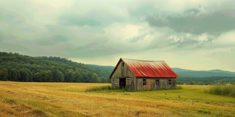 Obraz premium A photo of an old rustic barn in a field