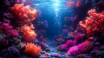 Fototapeta premium A colorful underwater scene with a variety of fish and coral