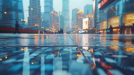 City square floor and modern commercial building in Shanghai : Generative AI