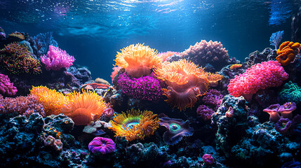 Naklejka premium A colorful coral reef with many different types of sea creatures