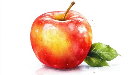 A fresh apple clipart, fruit element, watercolor illustration, vibrant colors, isolated on white background