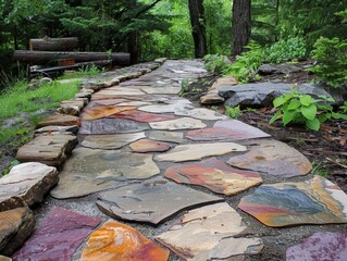 Rustic flagstone pathway with varied color and natural patterns