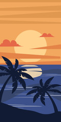 Sunset beach landscape vertical background