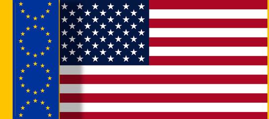 Naklejka premium yellow blue creative abstract flag of the European Union, EU Europe and the flag of the United States of America, USA