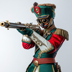 A soldier nutcracker isolated on a white background, full depth of field