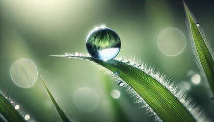 Dewdrop on a Blade of Grass - Macro Photography of Nature's Beauty.