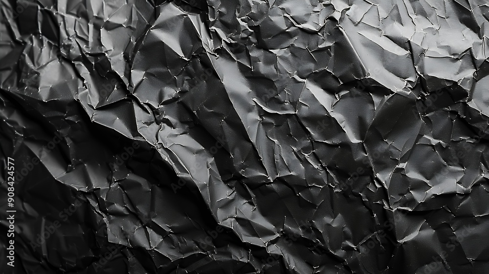 Poster empty crumpled wet black paper blank texture copy space wall horizontal background : generative ai