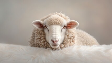 Obraz premium Close-up portrait of sheep with fur collar and serene gaze.