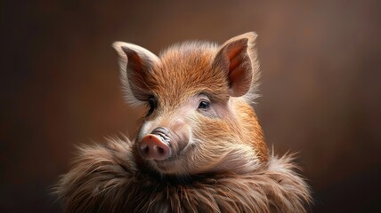 Fototapeta premium Close-up portrait of wild boar with fur collar and charismatic gaze.