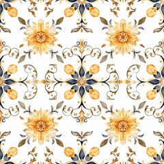 Floral Pattern with Gold and Blue Accents