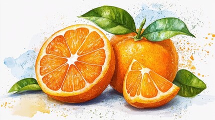 A tropical orange clipart, fruit element, digital painting, exotic style, isolated on white background