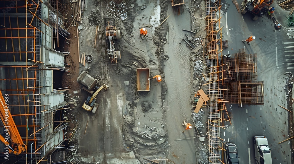 Aufkleber construction site of buildings pouring cement top view new screed concrete with leveling mortar for 