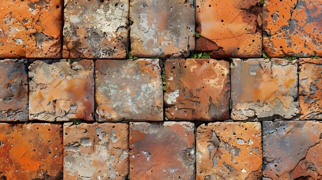 Old handmade terracotta tile flooring  Brick pavement seamless texture  High resolution image useful for rendering applications : Generative AI