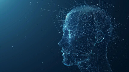 Fototapeta premium Digital illustration of a human head made of network connections and points, representing artificial intelligence and technology