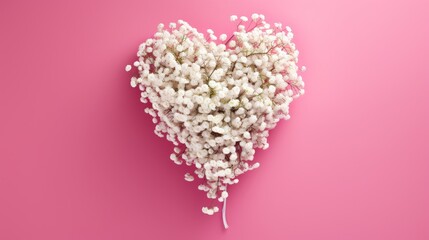 Fototapeta premium Heart-shaped baby's breath on pink background.