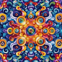 Psychedelic Abstract Art with Eyes and Swirls