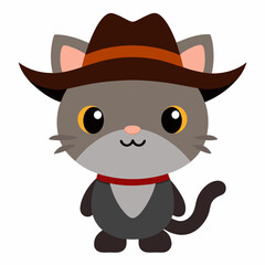 Cat wearing a hat vector illustration isolated on a white background