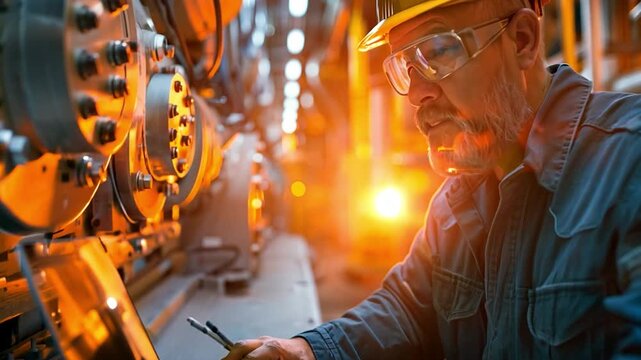 an engineer carrying a laptop A programmable logic controller is in charge of a large, fully automatic machine.