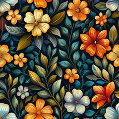 Floral Pattern with Blue Background