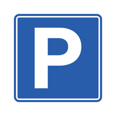 Printable isolated rectangle square blue and white parking area, with illustration pictogram P letter