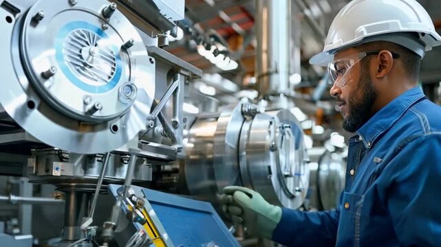 an engineer carrying a laptop A programmable logic controller is in charge of a large, fully automatic machine.