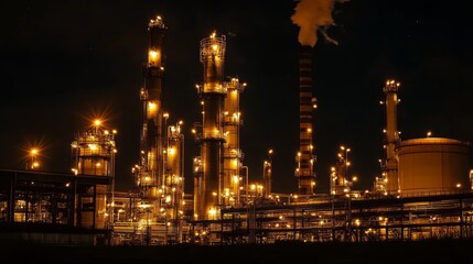 Nighttime view of an illuminated industrial plant