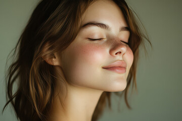 Naklejka premium A close up of a girl's face with her eyes closed