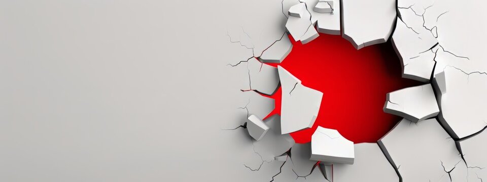 A Green Red Breaking Through a white Background. Creative Banner Design with Blank Copyspace for Custom Advertising and Messaging.