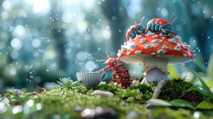 Group of caterpillars in high-end attire at a tea party.