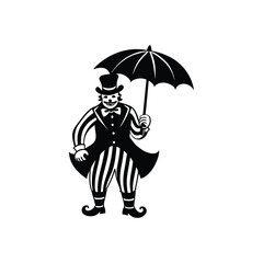 clown man with umbrella silhouette
