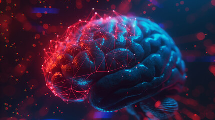 Obraz premium A brain with pink and blue colors and a lot of lines