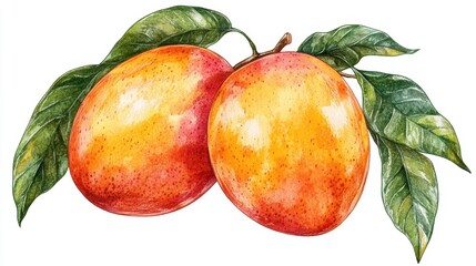 An organic mango clipart, fruit element, hand-drawn illustration, earthy tones, isolated on white background