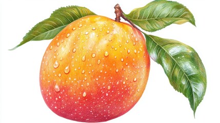 A seasonal mango clipart, fruit element, pencil sketch, subtle shading, isolated on white background
