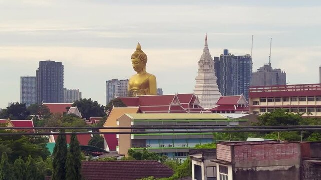 View of golden big Buddha from sky train