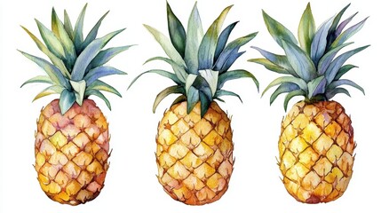 A fresh pineapple clipart, fruit element, watercolor illustration, vibrant colors, isolated on white background