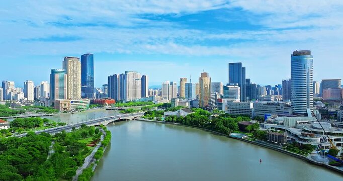 Business buildings background in modern city in Ningbo, China