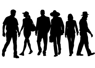 Stylish Group Walking Silhouettes: Ideal for Creative Graphics and Decor