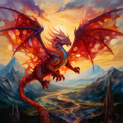 Magnificent Dragon Soaring in Azure Sky: A Sublime Interweaving of Myth and Spectacle