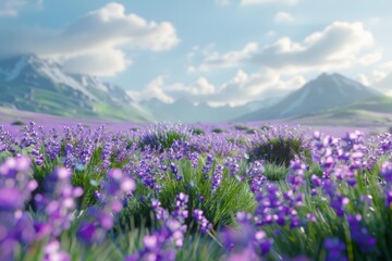 Lavender Field with Mountain Landscape