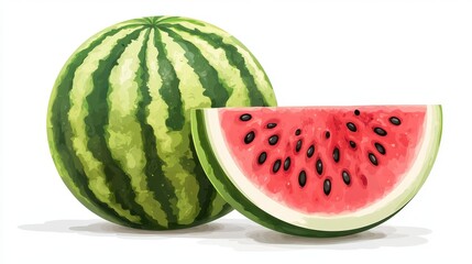 A ripe watermelon clipart, fruit element, flat design, modern style, isolated on white background