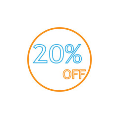 20% off text icon isolated on white background.